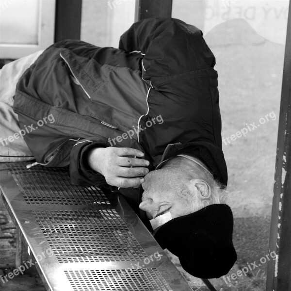 Homeless Man Sleeping Drunk Social