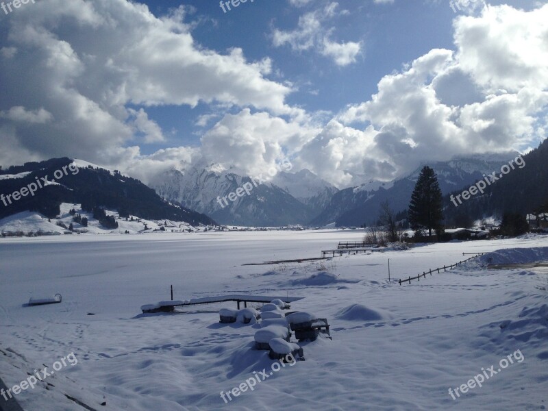 Unteriberg Alpine Snow Mountains Landscape