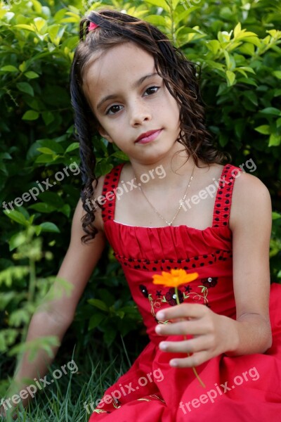 Girl Looking Holding Flower Girl In The Garden Model Child