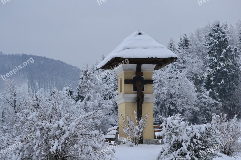 Wayside Cross Carinthia Winter Snow Grutschen