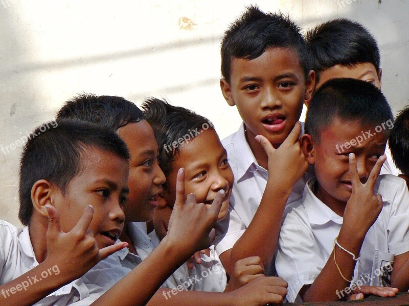 Indonesia Bali Schoolchildren Playful Kids