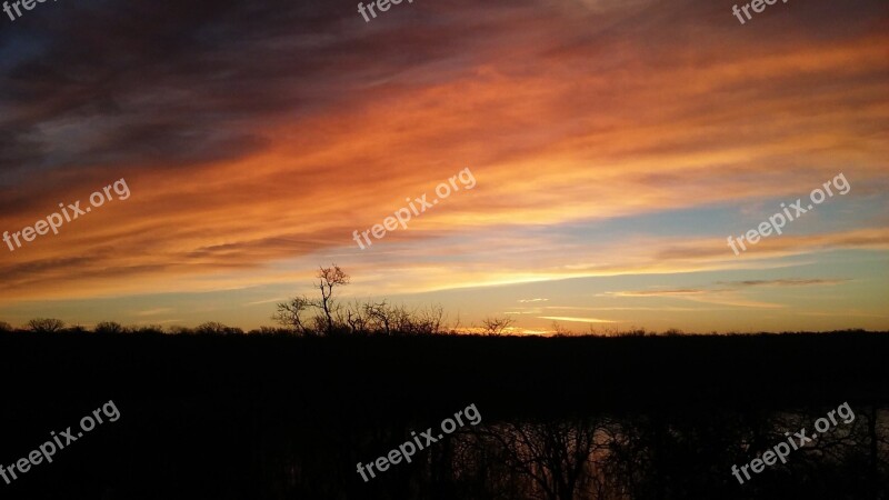 Sunset Sky Landscape Evening Clouds