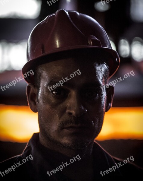 Worker Helmet Mine Face Portrait Man