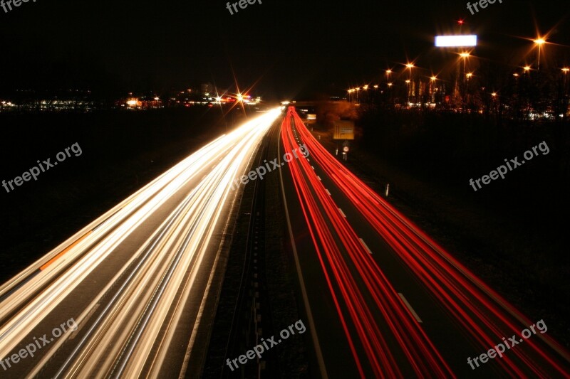 Long Exposure Autos Lights Road Night