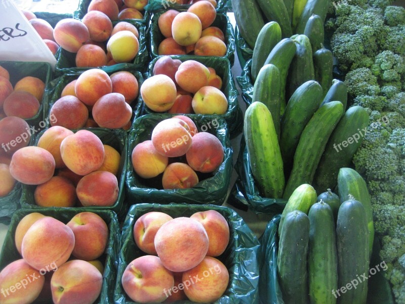 Farming Produce Peaches Farmer's Market Cucumbers