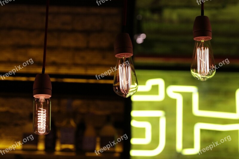 Light Bulb Lamp Lights At Night Bar