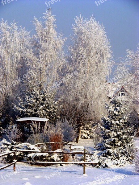 Winter Village Garden Terrace Frost Snow