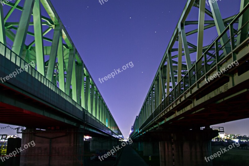 Track Bridge Railway Bridge Electric Train Night Sky