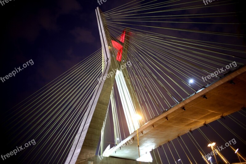 Bridge Suspended On Cables São Paulo Architecture Postcard