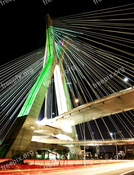 Bridge Suspended On Cables São Paulo Architecture Postcard