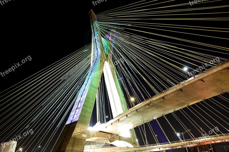 Bridge Suspended On Cables São Paulo Architecture Postcard