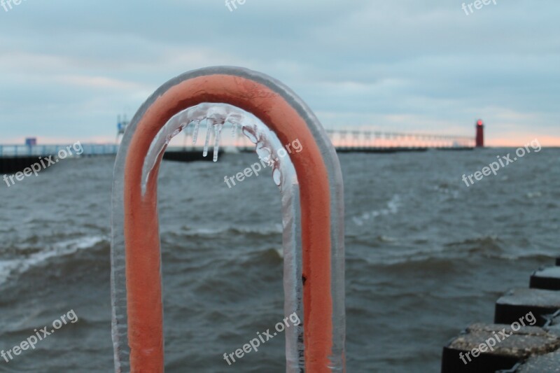 Lake Michigan Winter Ice Harbor Water