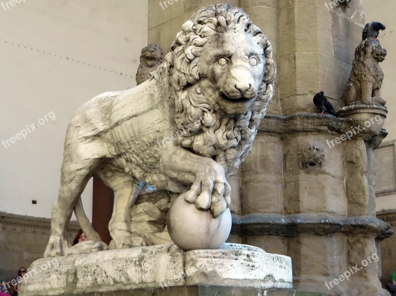 Italy Florence Loggia Dei Lanzi Lion Statue