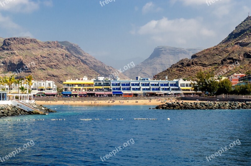 Coast Canary Islands City Mountains View