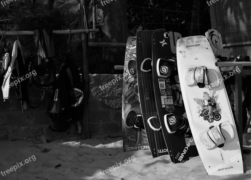 Black And White Beach Kite Boards Kite Surfing Free Photos