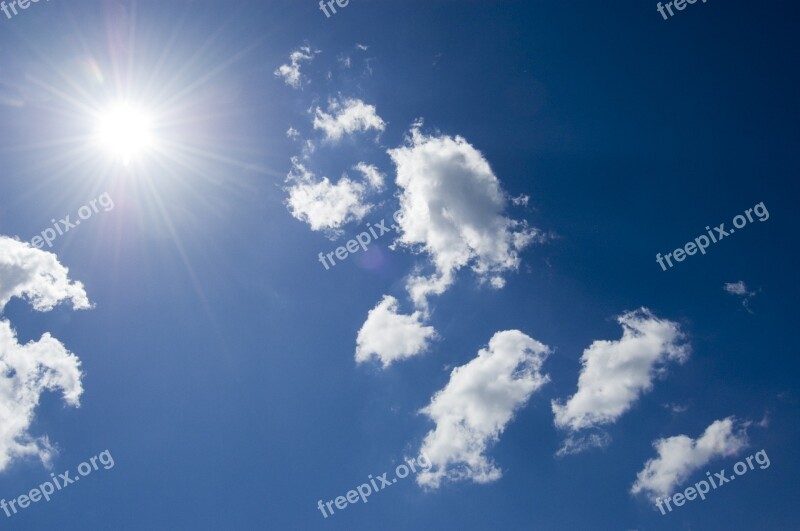 Sky Clouds Sun Rays Blue