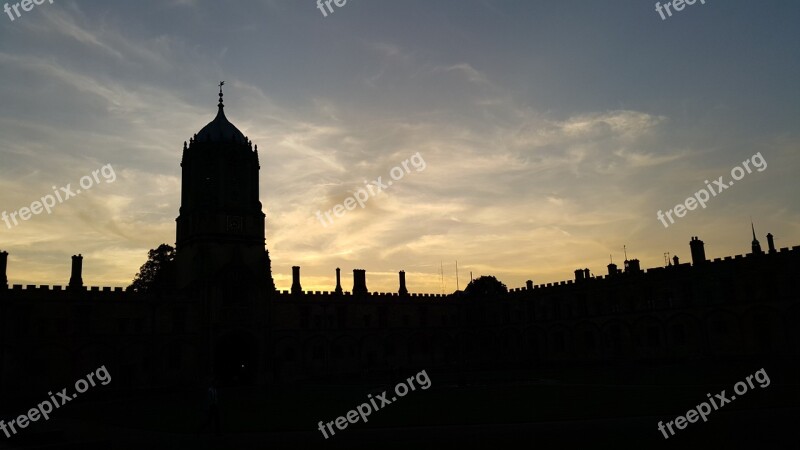 Sunset Oxford Tower Silhouette Castle