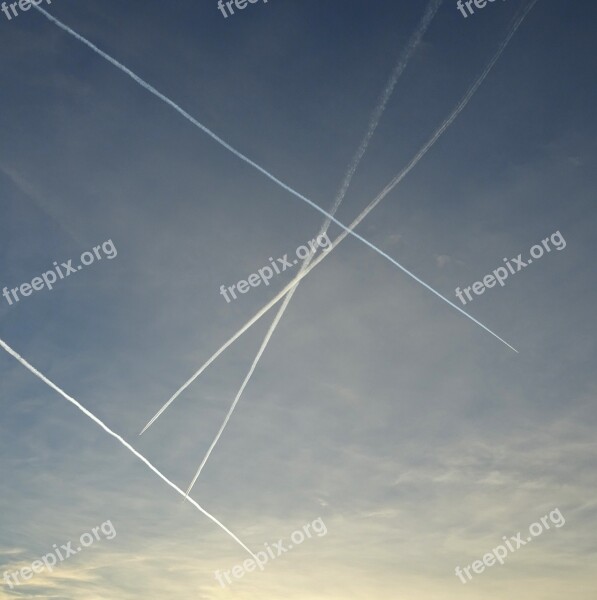 Contrail Aircraft Sky Evening Sky Sunset