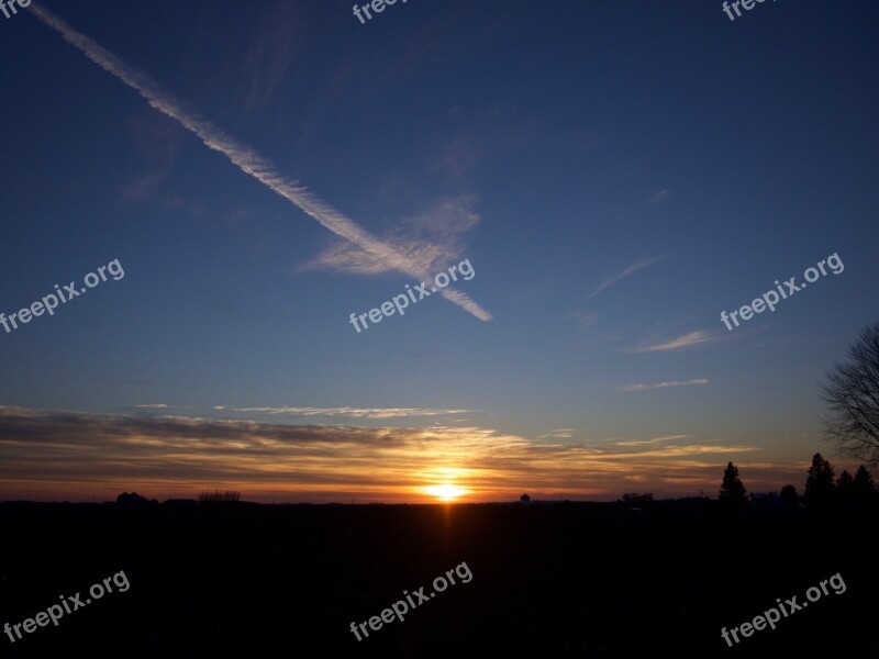 Sunset Contrail Orange Sky Free Photos