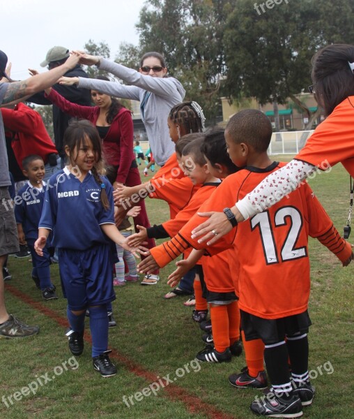 Children Football Match Sportsmanship Smile Handshakes