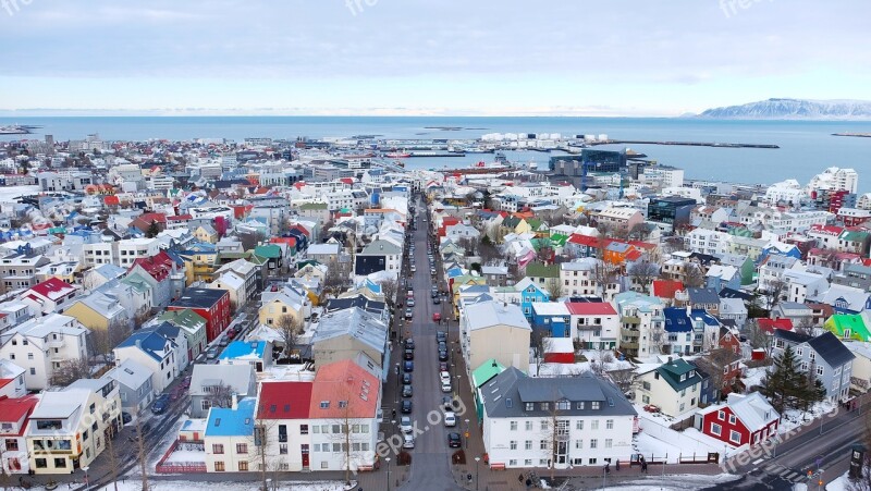 Top View Icelandic Houses From The Top Famous Church