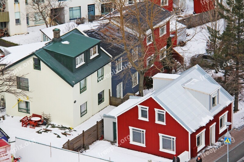 Top View Icelandic Houses From The Top Famous Church