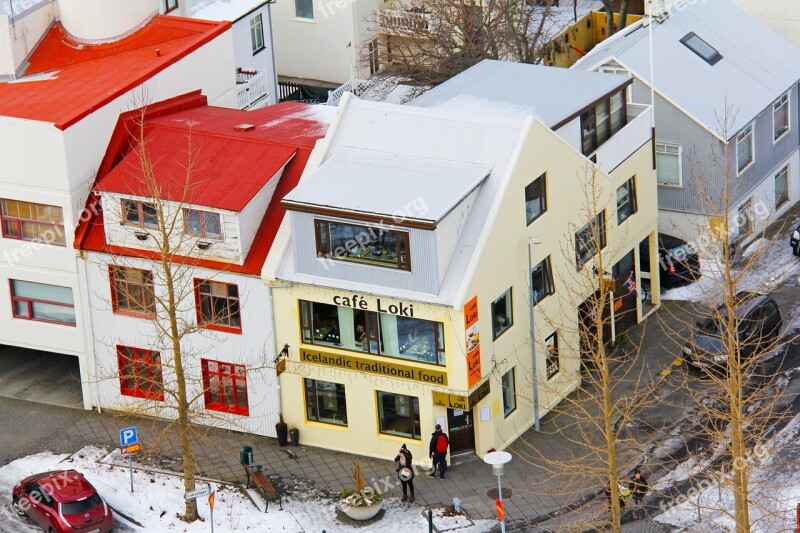 Top View Icelandic Houses From The Top Famous Church