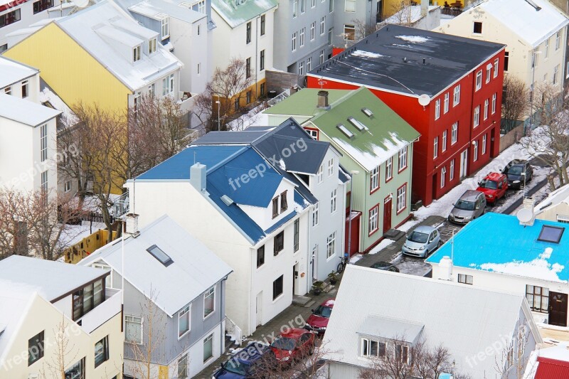 Top View Icelandic Houses From The Top Famous Church