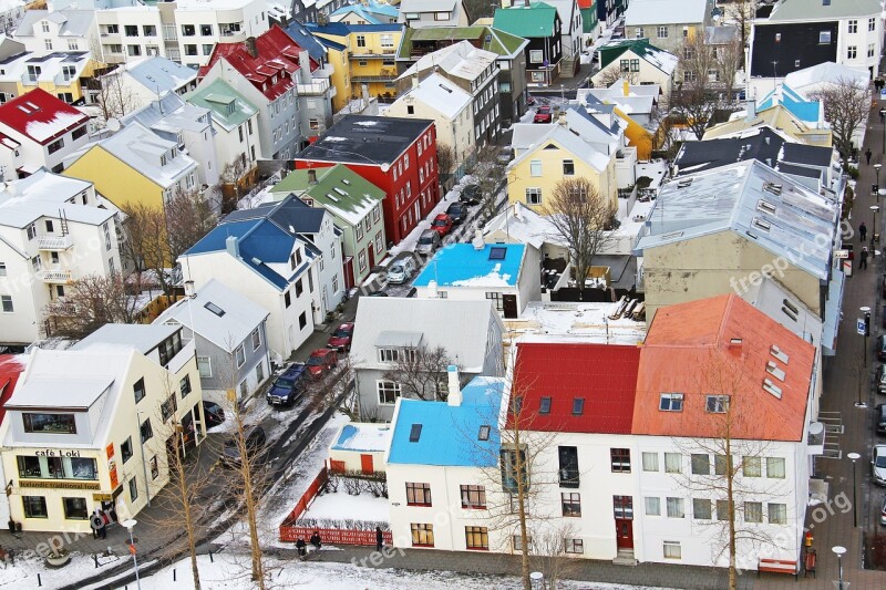 Top View Icelandic Houses From The Top Famous Church