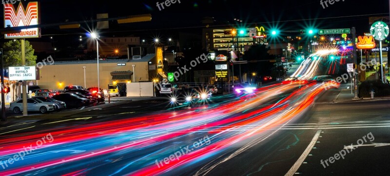 Night Photograph Road Lights City Long Exposure