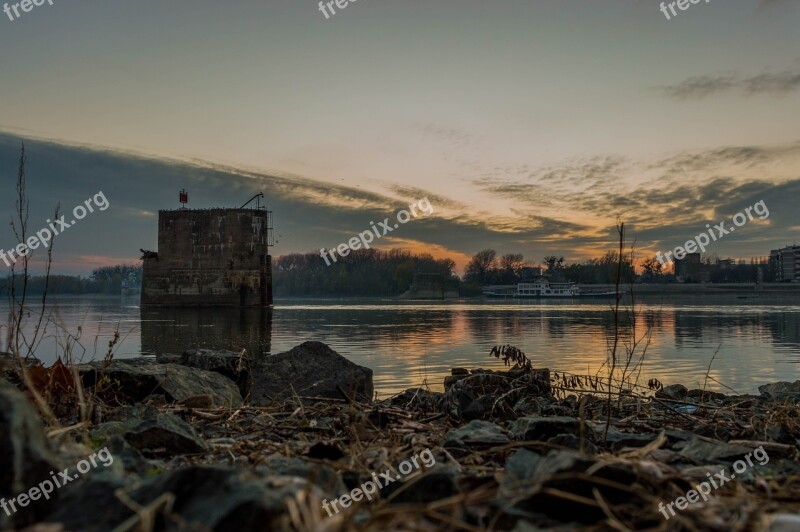 Novi Sad Serbia Landscape Sunset Danube