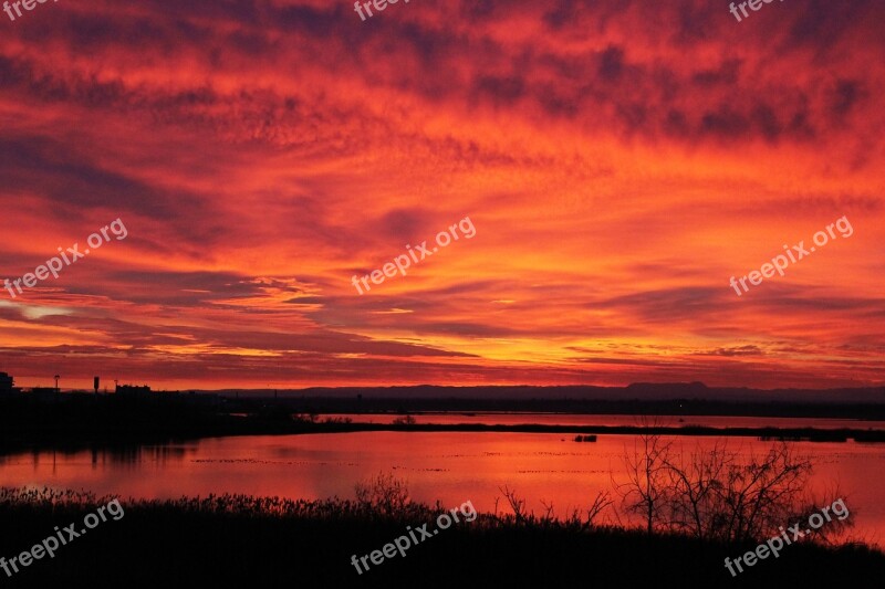 Red Sunset Crimea Lake Nature Clouds