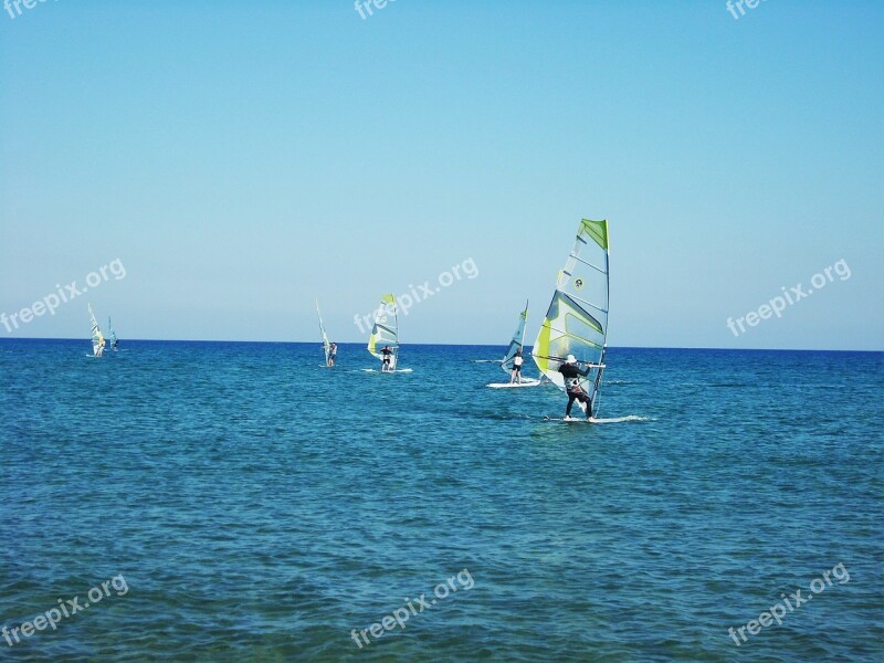 Windsurfer Windsurfing Sea Blue Blue Sea