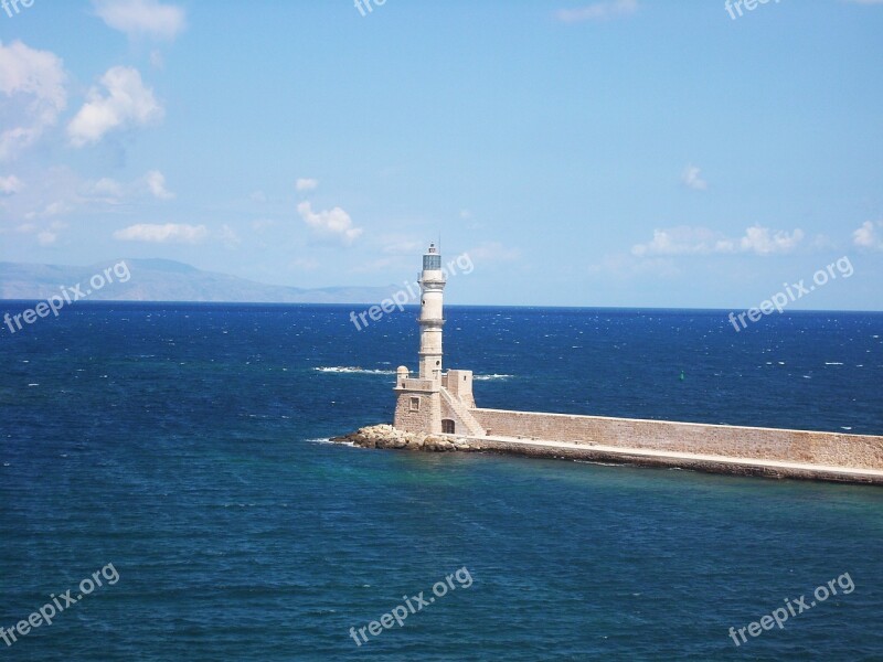 Lighthouse Greece Island Of Crete Sea Mediterranean Sea