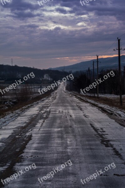 Road Gloomy Sad Lonely Clouds