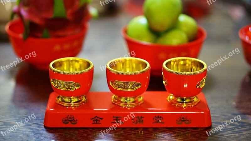 Chinese New Year Worship Red Wine Glasses Custom