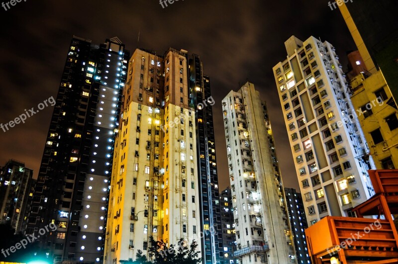 Hong Kong Night City Cityscape Building