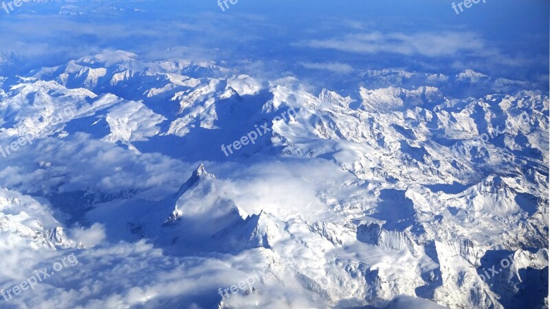 Alpine Switzerland Winter Mountains Aerial View