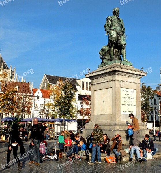 Antwerp Groenplaats Statue Group Tourism