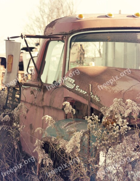 Old Car Wreck Vintage Overgrown