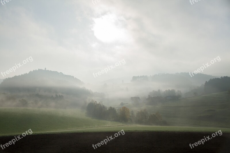 Fog Landscape Hill Meadow Fog Bank