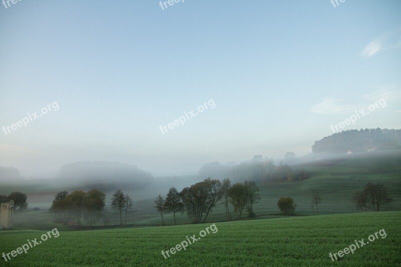 Fog Landscape Hill Meadow Fog Bank