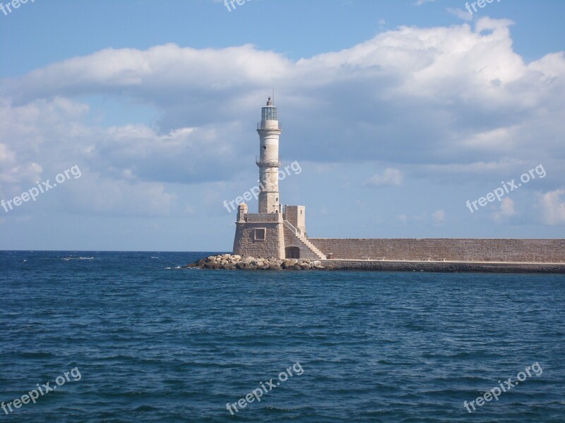 Lighthouse Sea Aegean Greece Crete