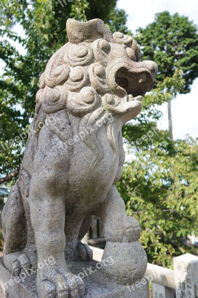 Guardian Dogs Stone Statues Sculpture Shrine Japan