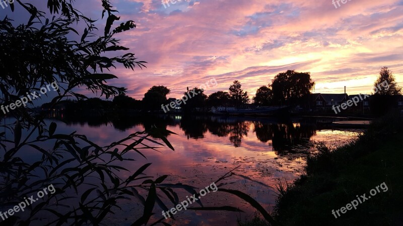 Sunset River Amstel Netherlands Uithoorn