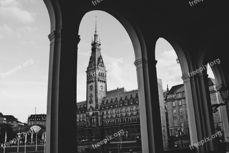 Hanseatic City Of Hamburg Town Hall Alsterarkaden Hamburgensien Black And White Photography