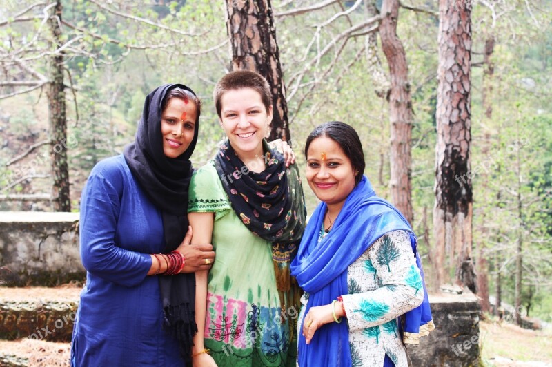 Indian Woman Lady Rural Himalayan Woman With Foreigner Lady Happy Lady