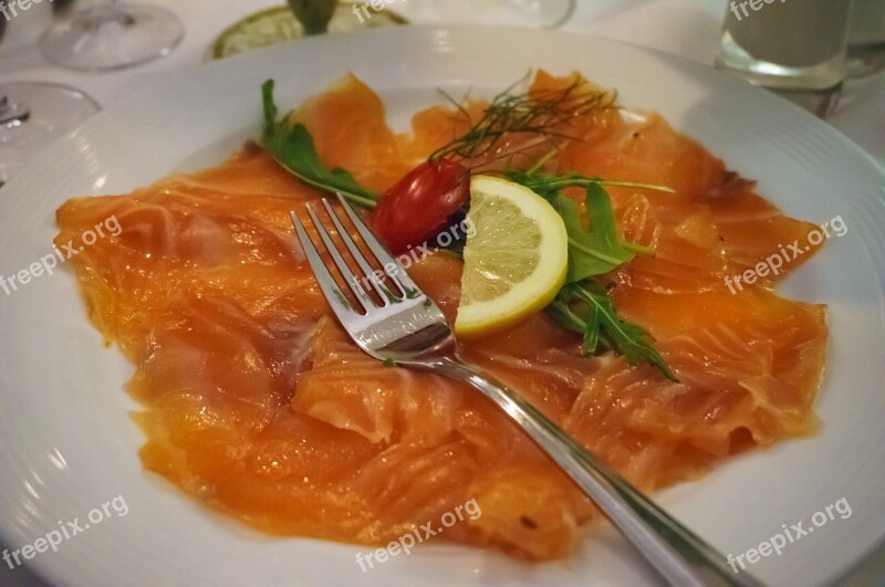 Plate Salmon Eat Delicious Food