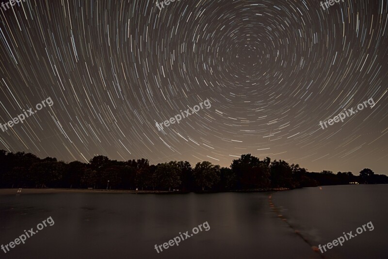 Star Trails Lake Water Horizon Landscape