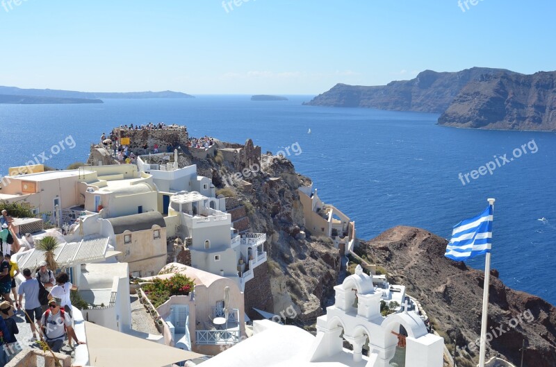 Greece Santorini Greek Flag Tourism Summer